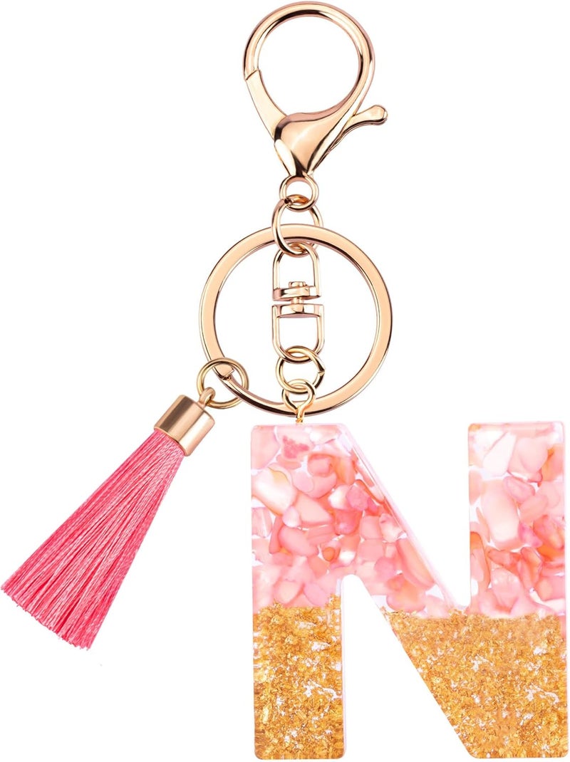 Suweibuke Cute Pink Key Chains for Women Girls, Initial Letter Keychains with Tassel, Charms for Key Purse Handbags Backpacks - Image 1